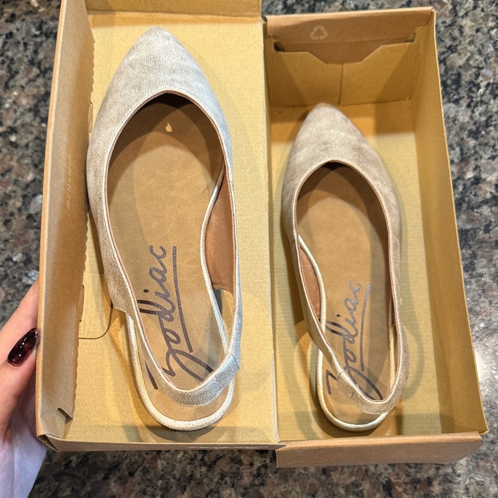 Goldie Champagne Metallic Pointed-Toe Slingback Flats